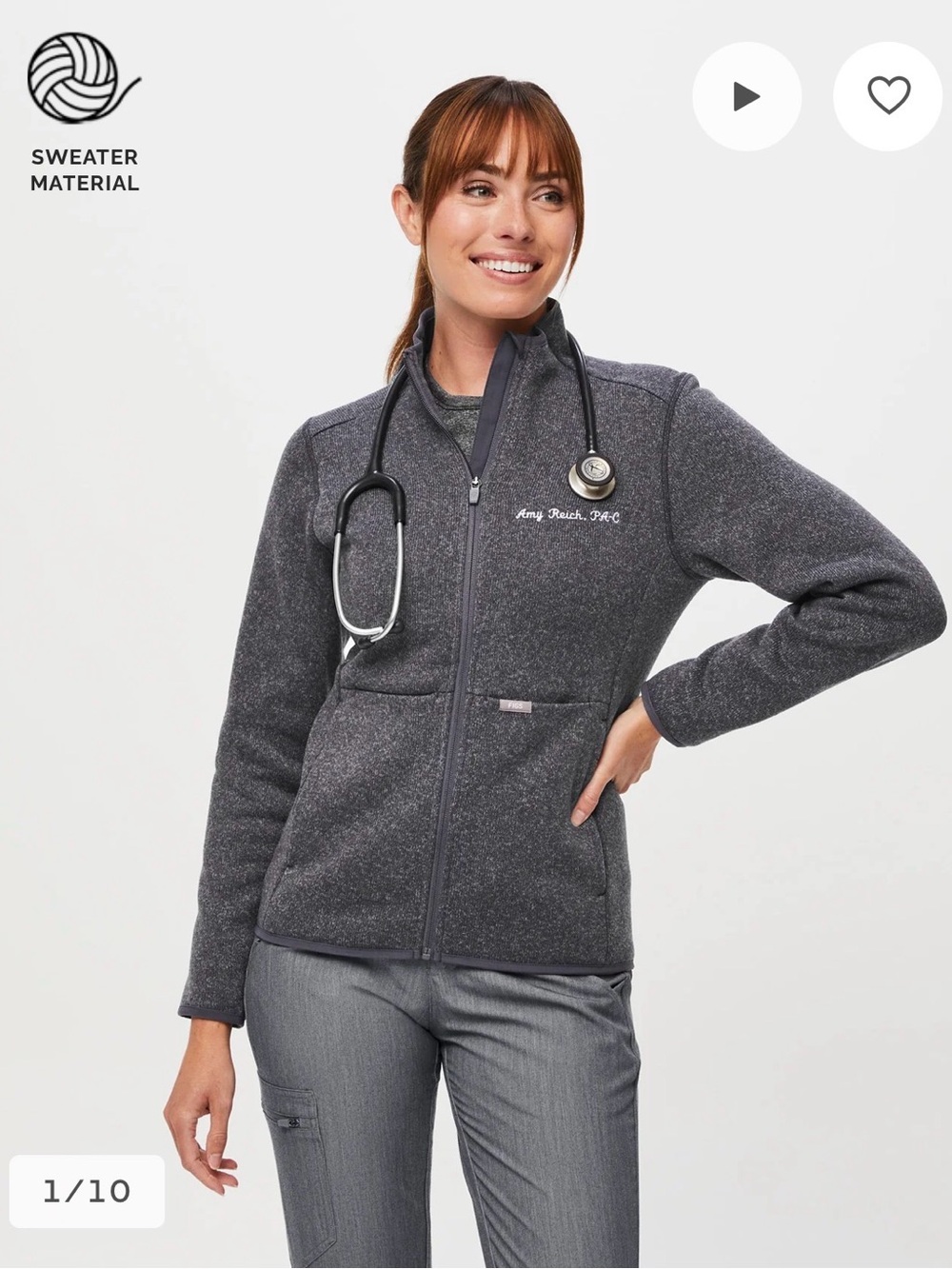FIGS On Shift Sweater Knit Jacket Women’s XL Gray Healthcare Scrub Jacket
